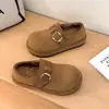 Zapatos de tacón de una sola pieza envolventes Lade retro más terciopelo cálido suela gruesa mules de invierno zapatos de algodón 2026 US Marrón Café