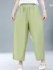 Calça Reta de Verão para Mãe Calça de Roupa Externa com Cintura Solta Calça Cropped Roupa para Mulheres de Meia-Idade e Idosas Que Cobrem a Carne Tamanho Plus Calça de Cor Sólida