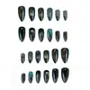 Wm-383 Miércoles Negro Uñas Postizas Almendra Transfronterizo Halloween Chica Fresca Negra Kit de 24 Piezas Uñas Portátiles Venta al por Mayor