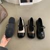 Nuevos Zapatos de Cuero Pequeños Británicos Cuadrados Planos Mary Janes con Correa de Combinación de Colores Retro para Mujer