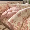 Conjunto de Quatro Peças de Algodão Puro Escovado Espesso Outono e Inverno Classe A Floral Capa de Edredom 100% Algodão Conjunto de Três Peças de Roupa de Cama Nantong Lençol 4