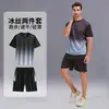 Traje deportivo de seda de hielo para verano, para hombre y mujer, de running, secado rápido, manga corta, shorts, fitness, talla extra, conjunto para correr al aire libre por la mañana