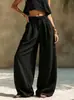 Calça Nova Estilo Europeu e Americano para Primavera e Outono 2026 Feminina, Cor Sólida, Moderna, Casual, Solta, Versátil, com Bolsos e Cintura Elástica