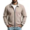 Europa Transfronteriza Otoño Nuevo Cuadros de Waffle Color Sólido Solapa Cremallera Manga Larga Chaqueta Hombres Moda Casual Ropa de Hombre Chaqueta