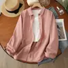Camisa de punto grueso casual literaria para otoño e invierno 2025 para mujer, holgada y fácil de combinar, tops de manga larga en capas de algodón puro