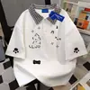 Camiseta Simples de Manga Curta com Estampa de Gato, Patchwork, para Casal, Marca da Moda, para Mulheres, Versátil para Primavera e Verão, Gola Reversível, Xadrez, Top 100% Algodão