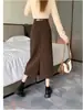 Falda Retro de Pana Estilo Maillard para Mujer en Otoño e Invierno Aspecto Adelgazante Falda Recta que Cubre la Cadera con Abertura Trasera y Falda de una Pieza que Cubre la Cadera