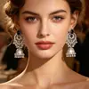 Brincos Estilo Boêmio de Moda Transfronteiriça, Brincos Exagerados Estilo Étnico Indiano, Brincos de Sino com Fio de Contas Cravejados de Diamantes