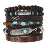 Pulsera Tejida a Mano de 24 Piezas con Cuentas de Madera Europeas y Americanas Transfronterizas, Multicapa, Flor Vintage, Pluma de Pavo Real, Forma de Corazón