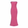 Vestido Estilo Vacaciones para Mujer, Elegante Vestido de Cumpleaños, Satén Pesado, Vestido Strapless Puro y Sexy con Ceñido a la Cintura y Falda Larga que Abraza las Caderas
