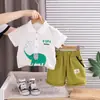 Ropa de Verano de Manga Corta para Niños de Comercio Exterior 2026 Nuevo Traje Casual de Dos Piezas con Camisa de Dibujos Animados y Cuello de Solapa para Niños