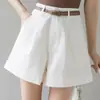 Shorts com bainha enrolada para mulheres, estilo coreano primavera/verão, cintura alta, perna larga, versátil, elegante, modelagem solta, emagrecedor, shorts casuais em A, hot pants