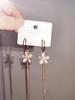 Aretes Elegantes de Ojo de Gato Estilo Coreano 925 con Diamantes y Aretes de Borla de Flor de Cerezo Aretes Largos de Flor de Cinco Pétalos para Mujer