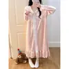 Bata de Coral Fleece para Mujer, Manga Larga Otoño/Invierno, Estilo Dulce Coreano, Ribete de Encaje, Longitud Media, Ropa de Casa