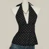 Top de tirantes con cuello halter de lunares transfronterizo con pliegues para ceñir la cintura, adelgazante, sexy estilo de deseo puro de verano, top sin mangas con espalda descubierta para mujer