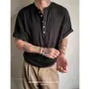 Camiseta Masculina de Manga Curta com Gola Henry Estilo Old Money, Blusa Meia-Zip Texturizada Listrada Vazada em Seda de Gelo, Tendência Atacado de Fábrica Transfronteiriço