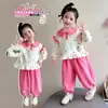 Conjunto de Ropa de Otoño para Niñas: Conjunto de Dos Piezas Dulce y Elegante: Sudadera de Manga Larga con Encaje y Cuello de Muñeca de Gota de Lluvia Colorida y Pantalones Casuales