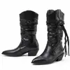 Botas de moda con tacón cuadrado para otoño e invierno, botas altas transfronterizas de punta fina, zapatos ligeros de tacón alto sin cordones de color liso, botas versátiles de talla grande para mujer