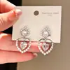 Pendientes de Corazón con Circonita Chapados en Oro Real de 18 Quilates Estilo Coreano con Cierre de Plata Pendientes de Moda Exquisitos Pendientes de Lujo Ligero de Gama Alta para Mujer