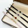 Pulsera de Cuero con Piedra Natural de Ágata de Cristal Completa Diamantada Estilo Moderno Personalizado para Mujer Versátil de Nicho Pulsera Passepartout