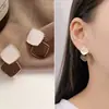 Elegantes Pendientes Azules con Goteo de Aceite y Bloques de Color, Pendientes Cuadrados Geométricos Simples, Pendientes Retro Estilo Hong Kong para Celebridades de Internet