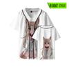 Cross-border europeu e americano cartoon 40 original gato mãe fina beisebol uniforme V-neck 3D impressão colorida camiseta manga curta solta