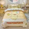 Juego de ropa de cama de cuatro piezas de algodón puro de Cinnamoroll para niños, funda de edredón, sábana, sábana bajera, faldón de cama, para dormitorio de niñas, juego de tres piezas
