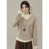 Diseño estilo coreano, bloques de color, cuello de solapa, suéter tejido para mujer, nuevo jersey de punto de manga larga para otoño e invierno, color de la imagen, talla única