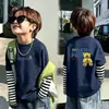 Camiseta de Manga Larga para Niños Estilo Coreano Street Cool 2026 Primavera Otoño Nueva Tendencia Cool para Niños Algodón Puro Falso Dos Piezas Camiseta Base