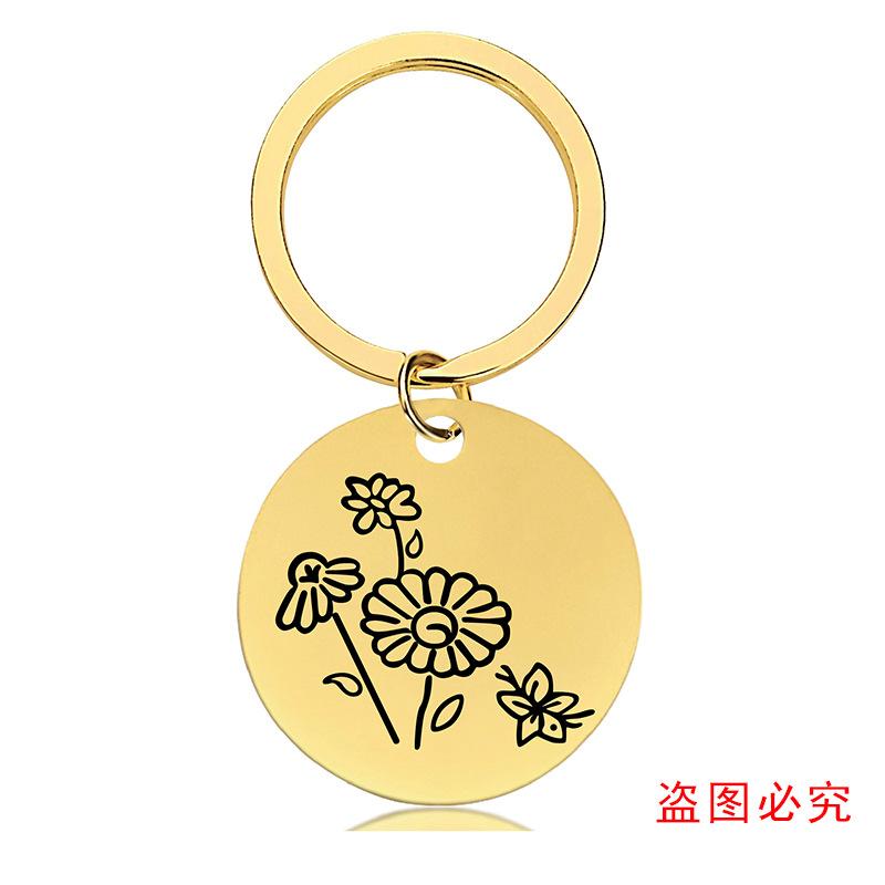 十二月份花朵黑+金圆牌钥匙扣单张图-14