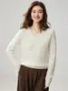 Suéter de Cachemira con Cuello en V 2026 Otoño/Invierno Nuevo para Mujer Tejido de Punto Trenzado Capa Base Estilo Dulce Color Sólido Suéter Cálido