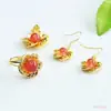 Ai Yu Conjunto de Tres Piezas de Cristal Natural Colgante de Cristal de Fresa Anillo Pendientes Conjunto Venta al por Mayor Dropshipping S5021102L