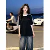Camiseta de Verano de Algodón 100% Puro de Alta Gama con Cuello Redondo y Mangas Cortas para Hombre, Sencilla y de Corte Holgado, Top de Ropa de Trabajo de Longitud Media Adelgazante para Mujer