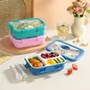 Lonchera de Dibujos Animados con Compartimentos que No Mezclan Sabores, Caja Bento Linda e Infantil para Estudiantes y Trabajadores de Oficina, Lonchera Cuadrada con Utensilios