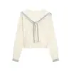 Jersey de Punto de Manga Larga con Cuello Marino Contrastante Estilo Preppy Coreano para Mujer en Moda Otoñal Holgado Talla Grande Aspecto Adelgazante Jersey Versátil