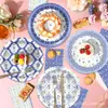 Bp013 Plato de Papel Flor Azul Pequeña Vajilla para Fiesta Festiva para 8 Personas Decoración de Flores Silvestres Plato de Papel Desechable