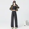Calça Yamamoto Cor de Abóbora com Forro de Fleece para Mulheres, Outono 2026, Calça Esportiva de Corte Reto Ampla para Figuras Baixas, Calça Casual de Perna Larga