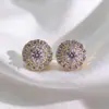 Pendientes exclusivos de moda transfronterizos con diamantes redondos e incrustaciones completas de circonita, pendientes de cobre para mujer, pequeños accesorios clásicos europeos y americanos al por mayor