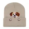 Nuevo Estilo Gorro de Punto Bordado con Cabeza y Pata de Perro para Mujer, Gorro Cálido de Otoño e Invierno, Gorro de Punto Pullover Negro de Marca de Moda para Hombre