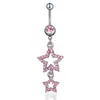 Comercio Electrónico Transfronterizo Mayorista Acero Inoxidable Incrustado de Diamantes Doble Estrella de Cinco Puntas Moda Simple Joyería para Perforaciones Stud de Ombligo Anillo de Ombligo