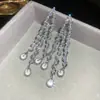 Brincos de Franja com Zircônia em Forma de Gota Eletrodepositados em Ouro Real 18K, Brincos da Moda Estilo Europeu e Americano, Luxo Leve, Brincos de Moda de Alta Qualidade para Mulheres