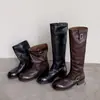 Primer Encuentro Ji Botas Botines Mujer 2026 Nuevas Botas Altas de Montar Botas Vaqueras Botas Largas Hebilla de Cinturón Botas de Motocicleta