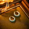 Brincos de Orelha com Inlay Azul Turquesa em Alta no Tiktok, Brincos de Moda Retro de Luxo Leve de Alta Qualidade, Acessórios de Orelha Versáteis