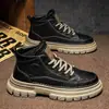 Botas Martin para Hombre de Caña Alta Estilo Británico Otoñal Botas de Cuero para Hombre de Caña Media Botas de Trabajo Impermeables Botas Chelsea Negras