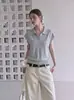 Camisa polo feminina de verão, seda gelada fina, corte justo, camiseta de malha de manga curta, única e estilosa, com gola de lapela
