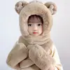 Conjunto de Tres Piezas para Niña Invierno Lindo Bufanda Guantes Gorro de Una Pieza Bebé Forro Polar Espesado Felpa para Heattech