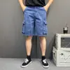 Pantalones Cortos de Trabajo Lavados Desgastados para Hombre Verano Estilo Retro Americano Multi-Bolsillo Cinco Puntos Holgados Rectos Casuales de Longitud Media