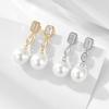 Pendientes de perlas de circonita cuadradas simples europeas y americanas, plata de ley s925, elegantes, ligeros, de lujo, largos, con cuentas que combinan con todo.