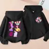 Sudadera con capucha de cremallera de moda holgada para niños y niñas, estampado de dibujos animados de K-Pop, para primavera y otoño, chaqueta sudadera casual transfronteriza