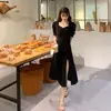 Comércio Exterior 2024 Vestido Francês com Fenda Tamanho Grande Novo Design para Meninas Cheinhas Slim Fit Skinny Vestido Preto Verão Feminino